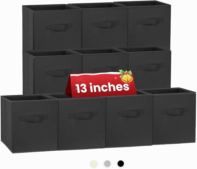 Large Storage Cubes- 13 Inch Cube Storage Bins for Organizing Shelves Kallax - Nursery Closet Organization Bins for Clothes Blanket - 10 Pack Collapsible Decorative Storage Box for Magazines (Black) by Criusia