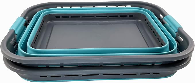 SAMMART 42L (11 Galloons) Collapsible Plastic Laundry Basket - Foldable Pop Up Storage Container/Organizer - Portable Washing Tub - Space Saving Hamper/Basket[BPA Free] (Grey/Crystal Blue (Set of 2)) - Image 2