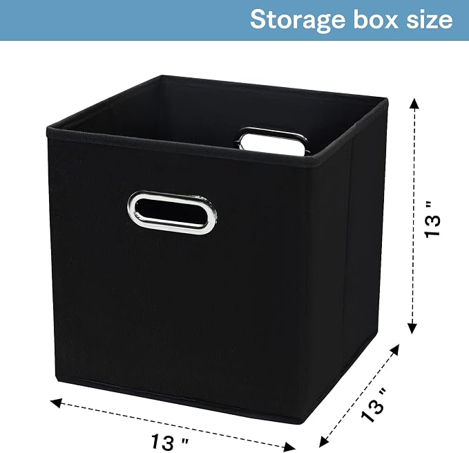 Black Fabric Cubby Storage Bins，13x13x13 Inches ，Cube Organizer Bin Foldable Storage Boxes with Dual Handles Fabric Organizer Box and collapsible Storage basket，Set of 3 ，Black - Image 2