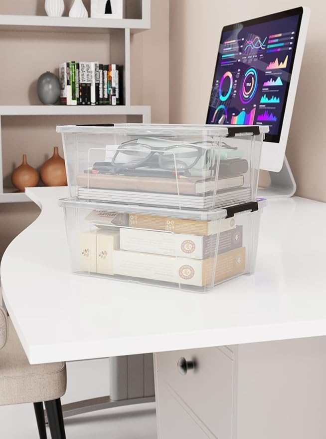 WYT 12 Pack Small 5-Quart Clear Plastic Storage Bins with Lids and Latch Buckles, Storage Organizer Container with Handle - Image 5