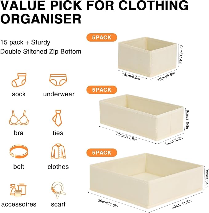 DIMJ Drawer Organizer Clothes 12 Pack - Foldable Baby Organizers and Storage & Dresser Organizer for Bedroom, Closet - Nursery Organization Dresser Dividers for underwear, Sock,Bra, Belt, Tie, Beige - Image 3