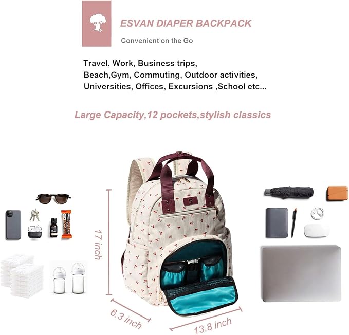 Diaper Bag Backpack Corduroy Multifunction Baby Fashion Travel Pack office Laptop Bag - Image 3