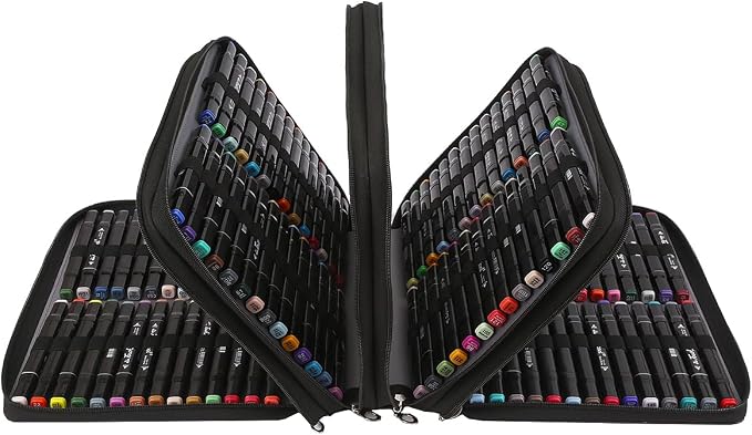 Marker Pen Organizer Case 224 Slots w/Handle & Shoulder Strap | 4-Layer Zipped Pencil Pouch PU Leather w/Open Front pocket for Gel Pen Markers to Artists, Painters - Image 2