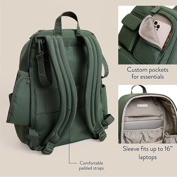 Itzy Ritzy Utility Diaper Bag Backpack, 17 Pockets w/Changing Pad (Green) | Travel-Ready Diaper Backpack with 2 Insulated Bottle Holders, Laptop Compartment, Trolley Sleeve, Straps, and Changing Pad - Image 6