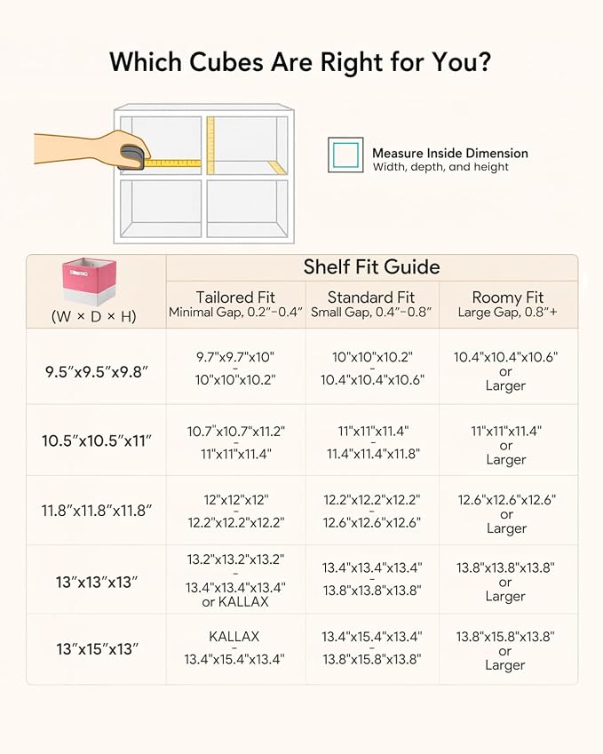 Cube Storage Bins | 13"x13"x13", Macaron & White, 6 Pack | Multi-Size | 2X Thick Support Board | Vegan Leather Handles | 7.7 oz/yd² Fabric | 13"x13" Drawer Insert Basket - Image 2
