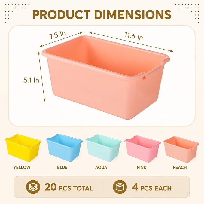 OMISTAR 20 Pack Book Bins for Classroom, 11.6 x 7.5 x 5.1 Plastic Cubby Book Bins Library Stackable Cubby Desk Organizer Containers Organizer Basket Bin for School Office Home Nursery Playroom - Image 2