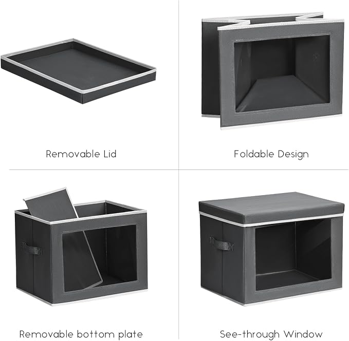 Storage Bins with Lids - Small Fabric Organizers with Window, Collapsible Storage Bins for Clothes, Decorative Closet Organizers for Towels, Tshirt, 3 Pack, Dark Grey - Image 7