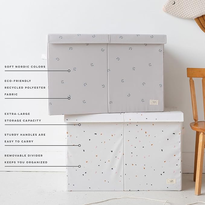 3 Sprouts Recycled Fabric Toy Chest, Extra Large, With Lid, Terrazzo Cream | Recycled fabric, Extra large storage box, Lid included, Collapsible, Sturdy toy bins, Kids bedroom or playroom, Lightweight - Image 3