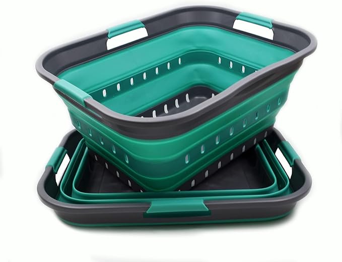 SAMMART 42L (11 gallon) Collapsible Plastic Laundry Basket - Foldable Pop Up Storage Container/Organizer - Portable Basket - Space Saving Hamper/Basket (2, Grey/Turquoise Blue) - Image 4