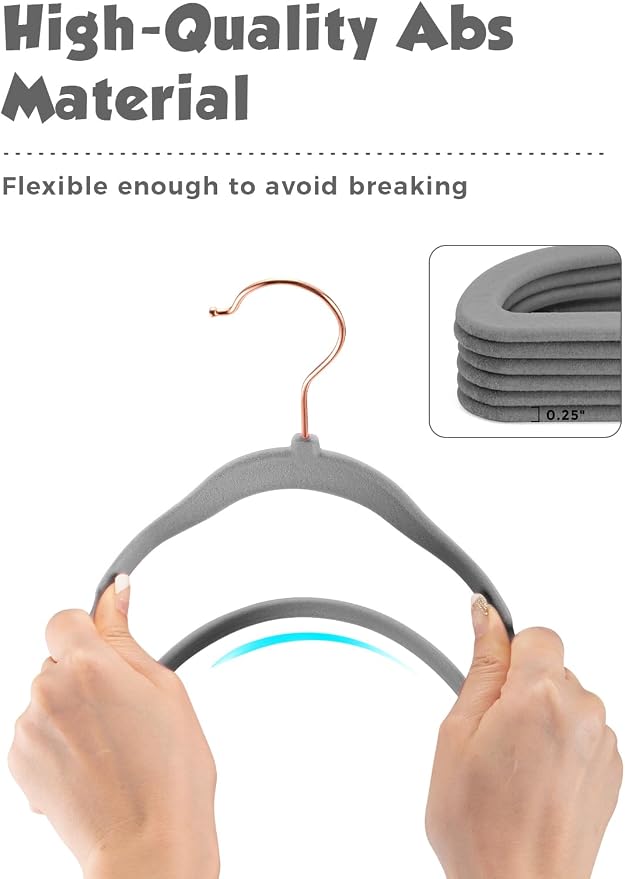 Kids Velvet Hangers 50 Pack, 14 Inch Premium Non Slip Kids Felt Hangers for Closet, Space Saving Toddler Clothes Hanger for Youth's Childrens' Clothes (Rose Gold Hook)- Grey | Premium Kids Hangers for Closet Storage, Space Saving Toddler Clothes Hanger... - Image 7