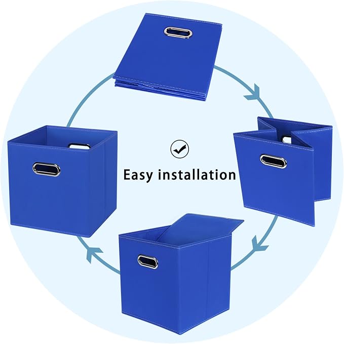 Fabric Cubby Storage Bins,13x13x13 Inches,Cube Organizer Bin Foldable Storage Boxes with Dual Handles Fabric Organizer Box and collapsible Storage basket,Set of 8,Dark Blue - Image 6