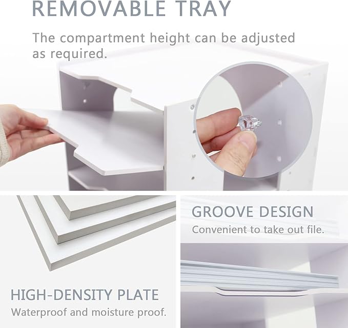 SONGWAY File Organizer for Desk - 7 Tier Document Holder with Removable Shelves, Letter Mail Rack, File Sorter Organizer, A4 Paper Storage Holder, Desktop Organizer for Home Office School, White - Image 4