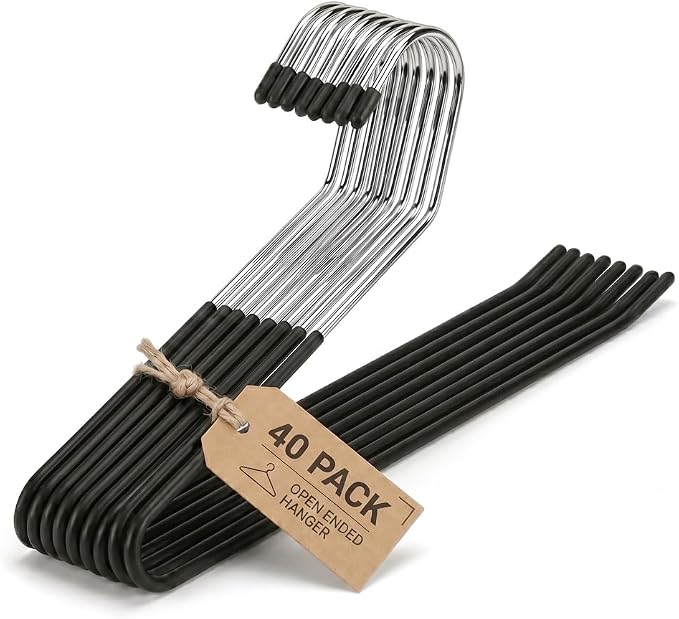 Pants Hangers 40 Pack Open-Ended Metal Pants Hangers Space Saving | Jeans Hangers with slim profile, metal pants hangers with non-slip coating, easy access for slacks, jeans, and trousers by Unknown