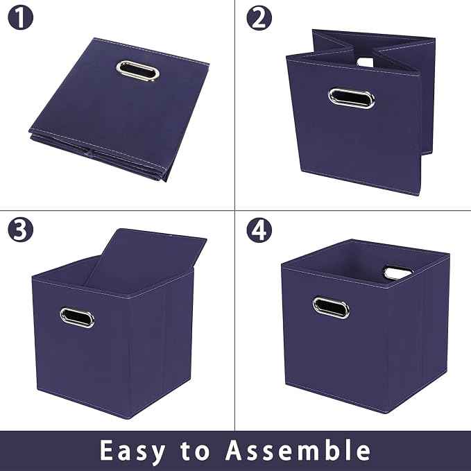 Fabric storage bins Cubes, Fabric Cube Organizer with Handle, Foldable Cube Bins for Cloth or Accessary Storage, 11x11x11, Set of 8, (Navy Blue) - Image 6