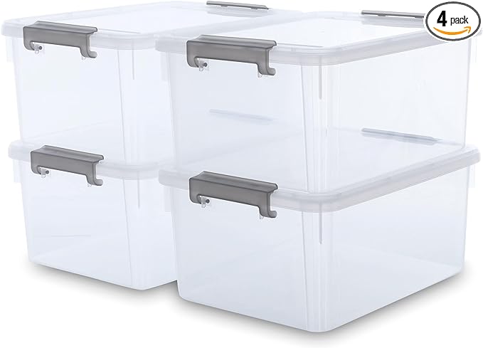 Citylife 17 QT Plastic Storage Bins with Latching Lids Stackable Storage Containers for Organizing Large Clear Storage Box for Garage, Closet, Kitchen, 4 Packs by CITYLIFEHomeOrganization