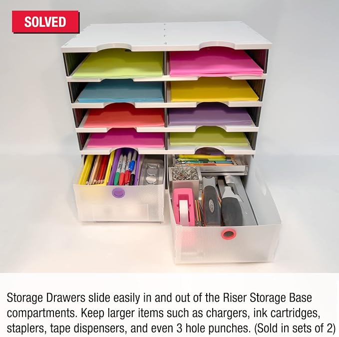 Ultimate Office TierDrop Storage Drawers, 9w x 12d x 4.75h, Set of 2, Clear | Color-coded finger rings for easy access to contents; stores desk accessories and supplies; designed for TierDrop organizers - Image 3