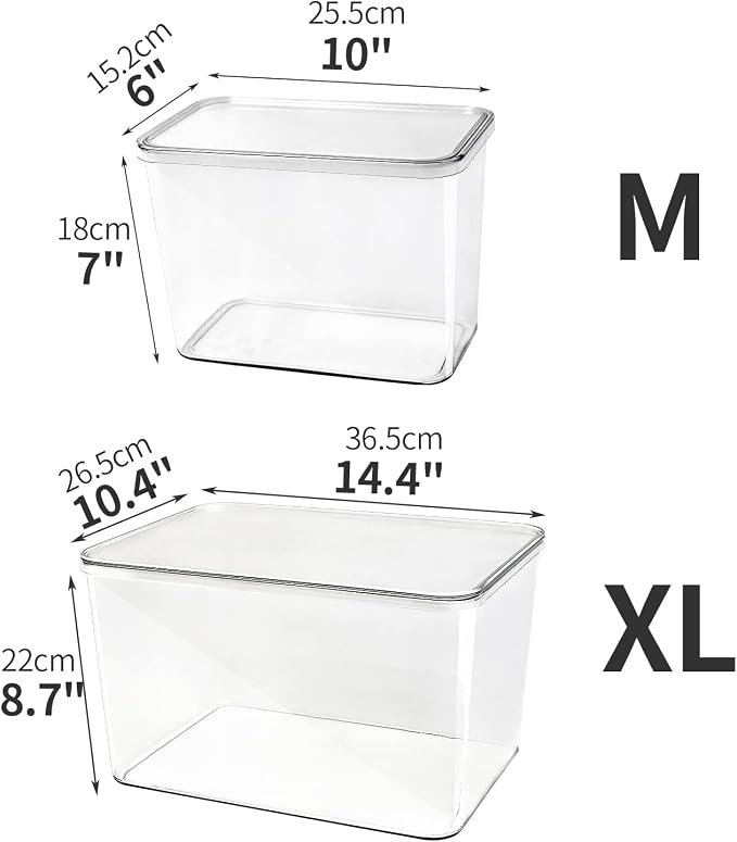 Lidded Plastic Storage Bins Set Clear Desk Basket Box Organizer Kitchen Container Clothes Laundry Closet Cabinet Shelf, Organization and Storage for Shelves Office Bathroom(clear 3XL+2M) - Image 6