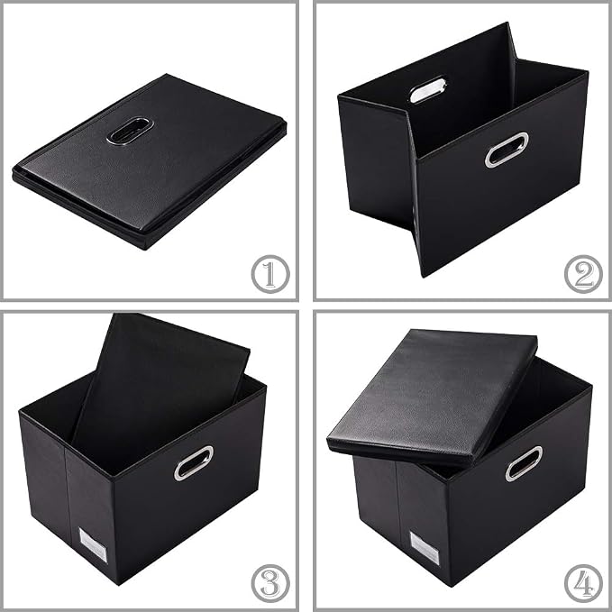Collapsible Storage Bins with Lids [3-Pack] Leather Fabric Foldable Storage Boxes Organizer Containers Baskets Cube with Cover for Bedroom Closet Office Nursery Black (14.9x10.8x10) - Image 5