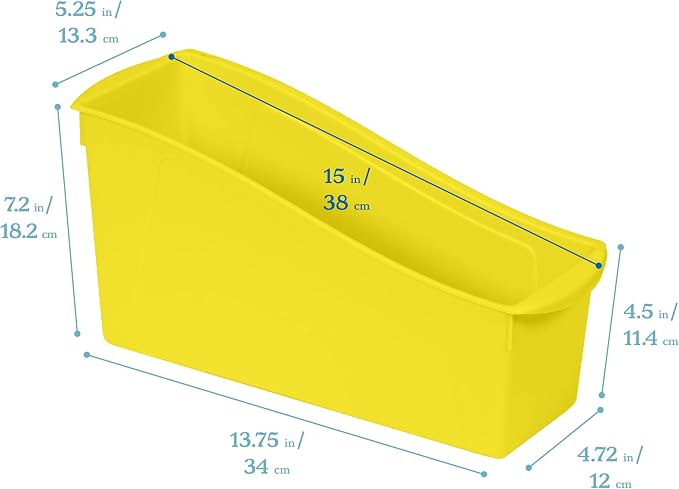 ECR4Kids Linking Plastic Storage Book Bin, Multipurpose Organization, Neon Yellow, 10-Piece | Durable plastic with built-in handles, interlocking, nestable, ideal for books, magazines, and files in a classroom or office - Image 2