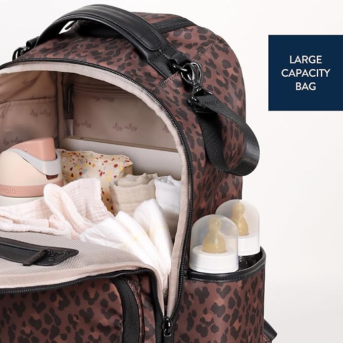 Itzy Ritzy Boss Plus Large Diaper Bag Backpack with 19 Pockets (Leopard) | Includes 2 Insulated Bottle Pockets, Changing Pad, Stroller Clips, Comfortable Padded Straps, Easy-to Clean, Travel-Ready - Image 8
