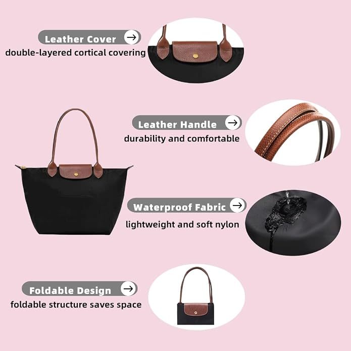 Women's Nylon Tote Bag, Large Capacity Waterproof Shoulder Bags, Spacious Handbag with Metal Zipper & Compartments - Image 4