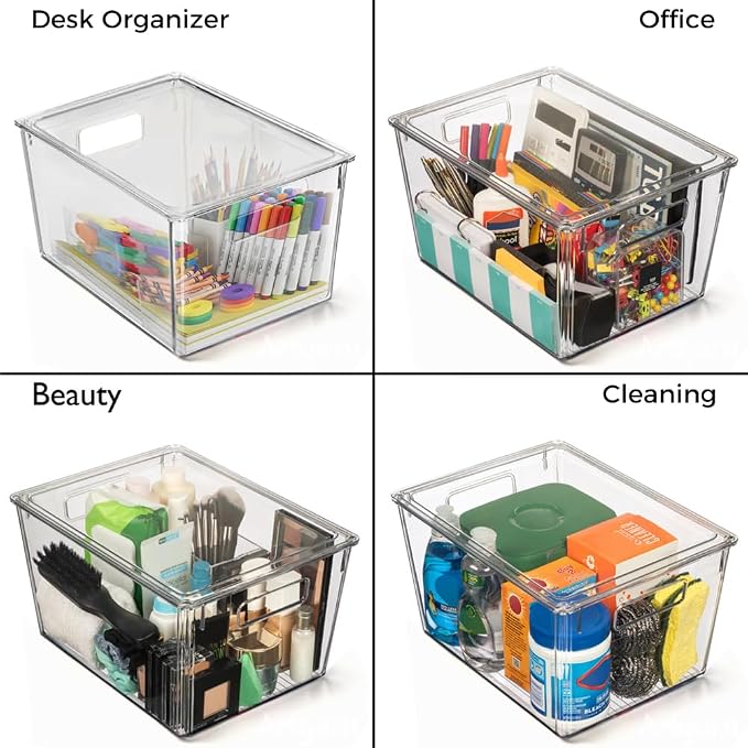 ClearSpace Storage Bin with Lid, Pantry & Desk Organizer, XL, 4 Pack | Plastic storage bins with lids for pantry, desk, and home organization - Image 5