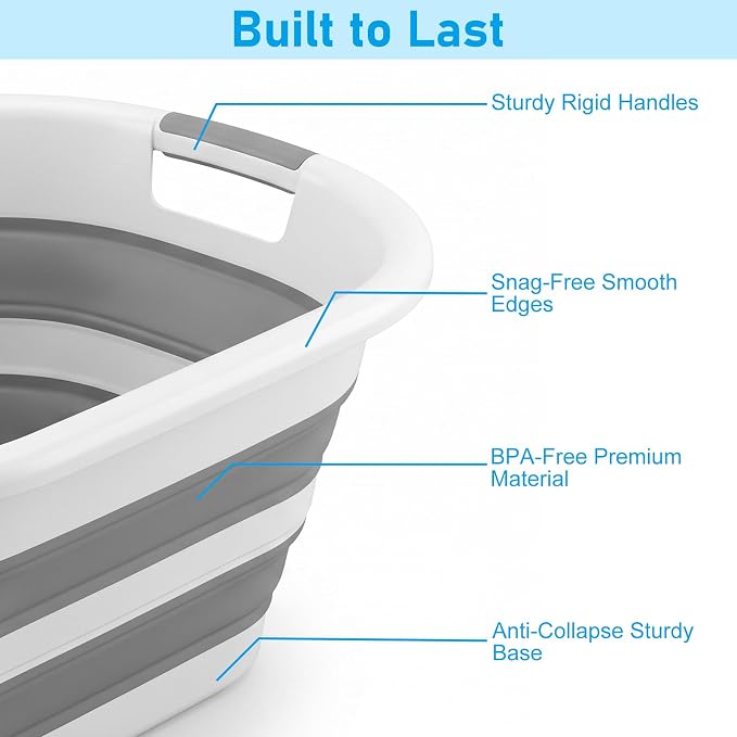2 Pack Collapsible Laundry Basket 40L(10.5 Gallon) – Plastic Foldable Pop-Up Clothes Hamper with Handles - Portable Washing Tub & Space Saving Organizer for Dorm, Bedroom & Bathroom - Image 2