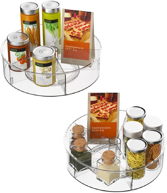 Slideep Lazy Susan Plastic Turntable Divided Spinner for Kitchen Cabinet, Pantry, Fridge, Cupboard, Counter Organizing Fully Rotating Organizer for Food, Spices, and Condiments, 11.5" Clear - 2 Pack - Image 2