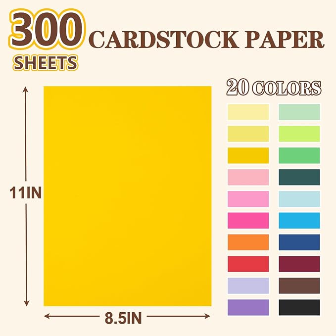 Tkoofn 300 Sheets 8.5" x 11" Colored Cardstock for Kids Card Making DIY | 20 Assorted Colors,180GSM/65LB,Heavyweight Construction CardStock Printer Paper for School Supplies,Party Decorations - Image 2