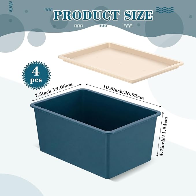 4 Pcs Storage Bins with Lids, Blue, Small | Plastic Stackable Organizing Containers, Heavy Duty Storage Boxes for Classroom Room Shelves, Christmas Ornaments Baskets - Image 2