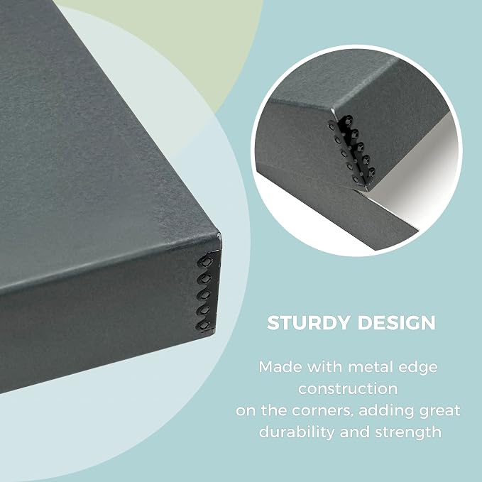 Golden State Art, Archival Storage Box, Gray, 9.75x12.75x3 Inch, Pack of 2 | Acid-Free Museum Box with Metal Edge Corner, for Storing Artwork Photos Documents Prints Arts And Crafts - Image 4