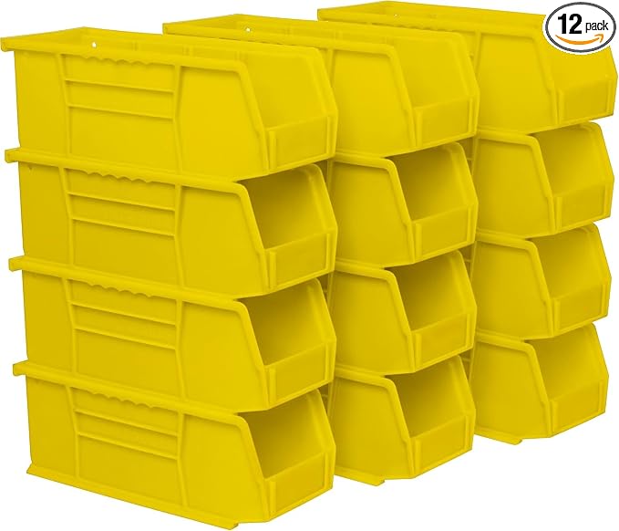 Akro-Mils 30224 AkroBins Plastic Storage Bins, 11"x 4"x 4", Yellow, 12-Pack | Space-Saving Stackable Bins for Garage, Pantry, Craft Organization by Akro-Mils