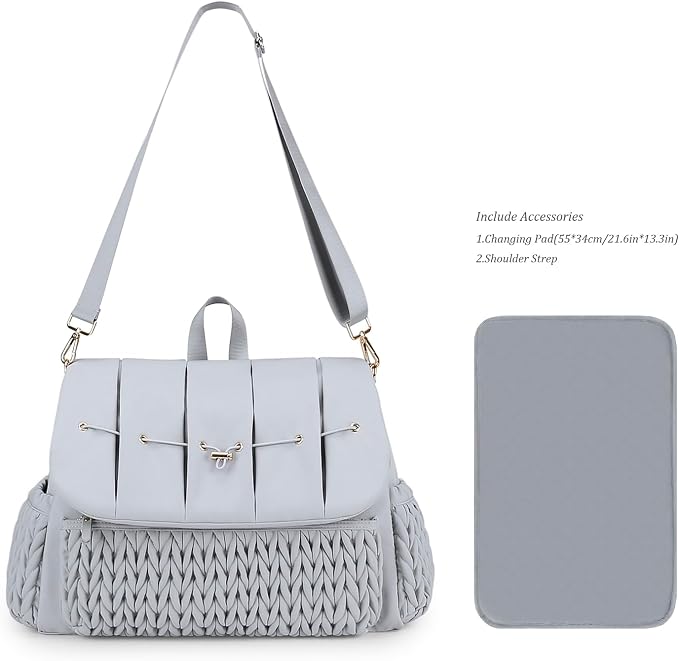 Lmbabter Diaper Bag Backpack Messenger Bag Travel Backpack Maternity Bags Stylish Baby Bag with Changing Pad for Mom (Grey B) - Image 4