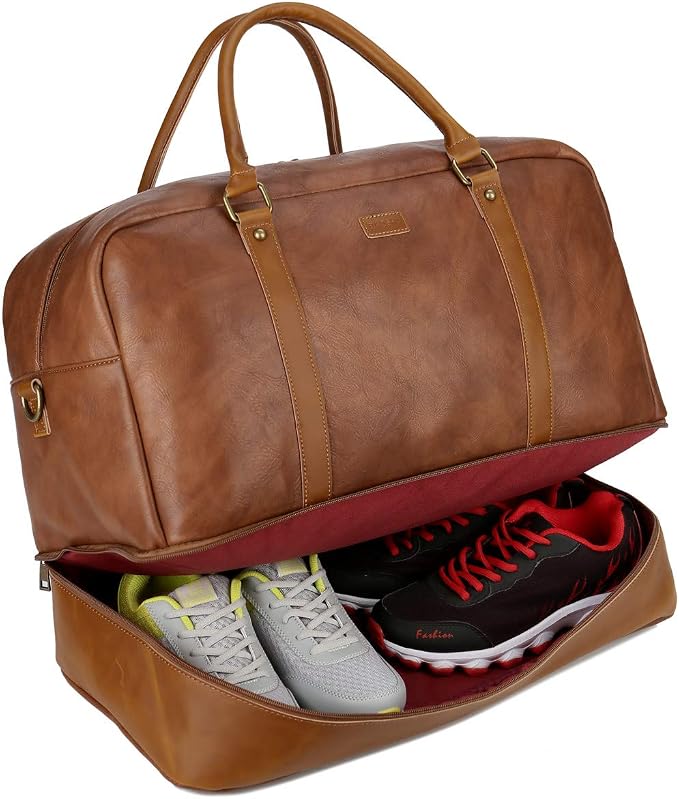 Baosha Vegan Leather Large Travel Duffel Tote Bag Carry On Weekender Overnight Bag With Shoe Compartment HB-38 - Image 2
