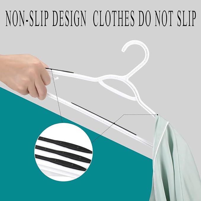 Plastic Hangers 50 Pack - Non Slip Clothes Hangers,Holds up to 18 lbs, Slim Space Saving Hangers for Suit,Dress,t Shirts,Blouse,Coats, Pants (White) - Image 4