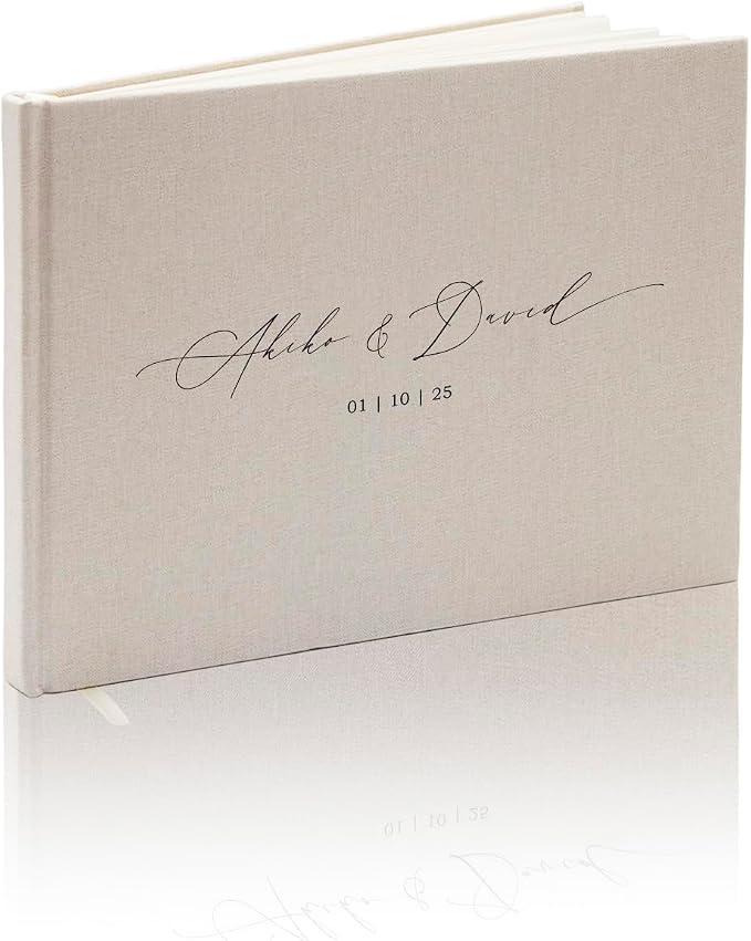 Personalized Linen Guest Book (Design 1) - 9 x 7.5 Hardcover Custom Wedding Guestbook Bride and Groom Name with Date, Reception Ceremony Engagement Party Keepsake Signing Book with 120 Blank Pages by ModernAlbumDesigns