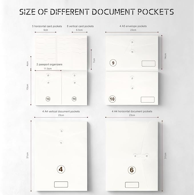 JOYCE Important Document Organizer 14 Expanding Pockets,Black | Waterproof leather binder with 13 Card Slots for Passports, Birth Certificates, Tax Files and Wills - Image 4