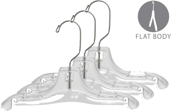 Clear Plastic Baby Top Hanger, (Box of 25) Small 10 inch Space Saving Childrens Shirt Hangers with Notches and 360 Degree Chrome Swivel Hook - Image 2