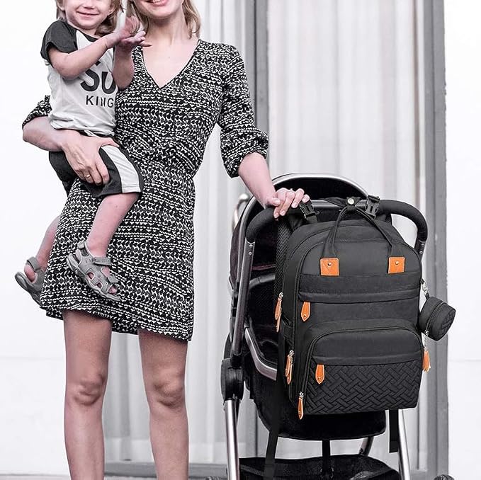 KAUKKO Baby Diaper Backpack Multifunction Travel Organizer with Stroller Straps Large Capacity and Durable (T1BLACK) (MBLACK) - Image 2