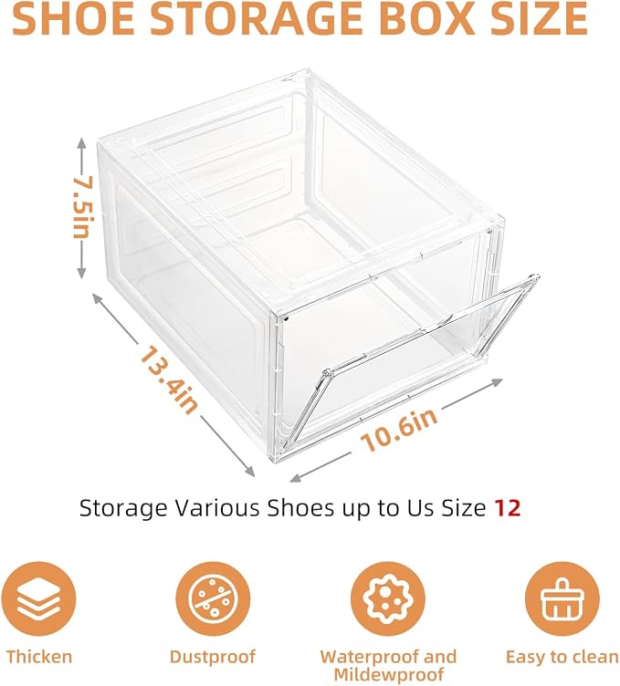 Large Shoe Boxes Clear Plastic Stackable，Drop Front Shoe Box with Clear Door, Shoe Containers For Sneaker Display,Fit up to US Size12 - Image 3