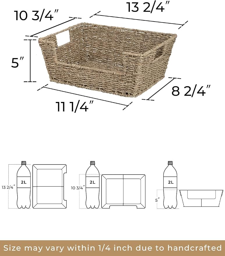 StorageWorks Pantry Baskets for Organizing, Storage Baskets, Seagrass | Pantry Baskets for Patato and Onion Storage, Stackable Wicker Basket Organizer for Shelf, Woven Basket for Storage, 2-Pack - Image 2