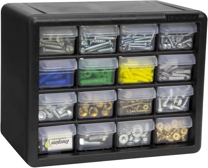 Akro-Mils 16-Drawer Plastic Storage Cabinet | 10-1/2 x 6-1/2 x 8-1/2 Inch | Black | Model 10116 | Garage Organization - Image 12