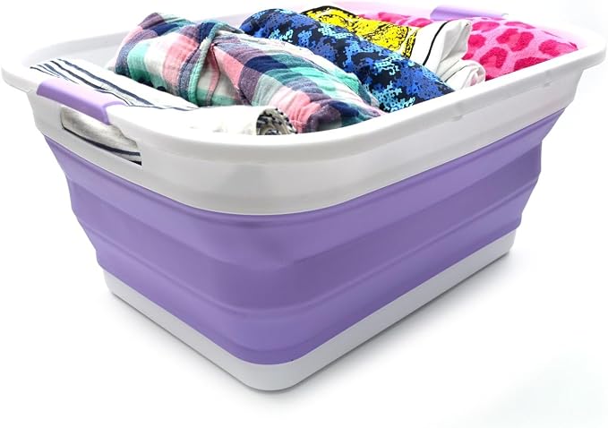 SAMMART 41L (10.8 gallon) Collapsible Plastic Laundry Basket-Foldable Pop Up Storage Container/Organizer-Portable Washing Tub-Space Saving, Water capacity: 32L (8.4 gallon) (Rectangular, Lt. Purple) - Image 5
