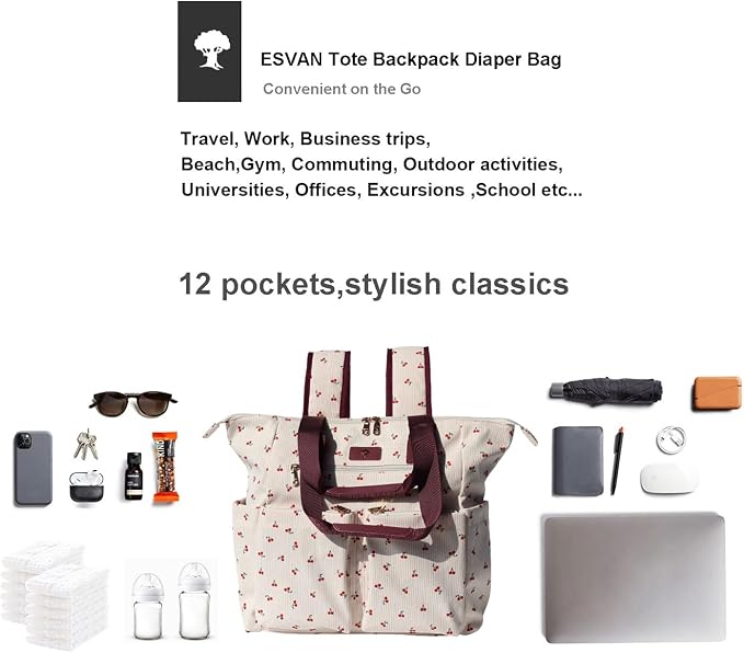 Diaper Tote Bag Totepack Backpack 2 in 1 for Women Multifunctional Large Capacity with Insulated Pockets Travel | Multifunctional - Image 4