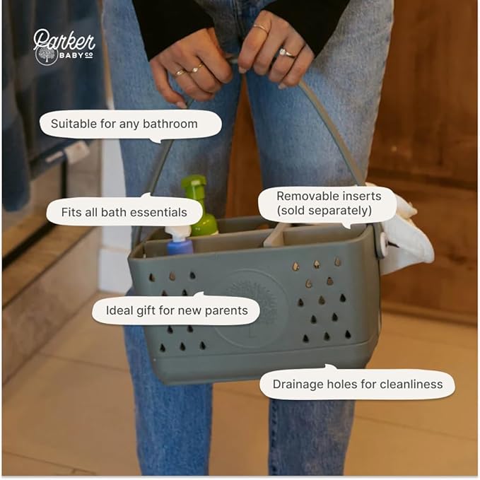 Parker Baby Co. Quick-Dry Bath Caddy Organizer with Handle - Rain, Regular | BPA-free, food-grade shower caddy & bath organizer that stores toys and bath supplies in a sturdy, easy-carry handle design - Image 5