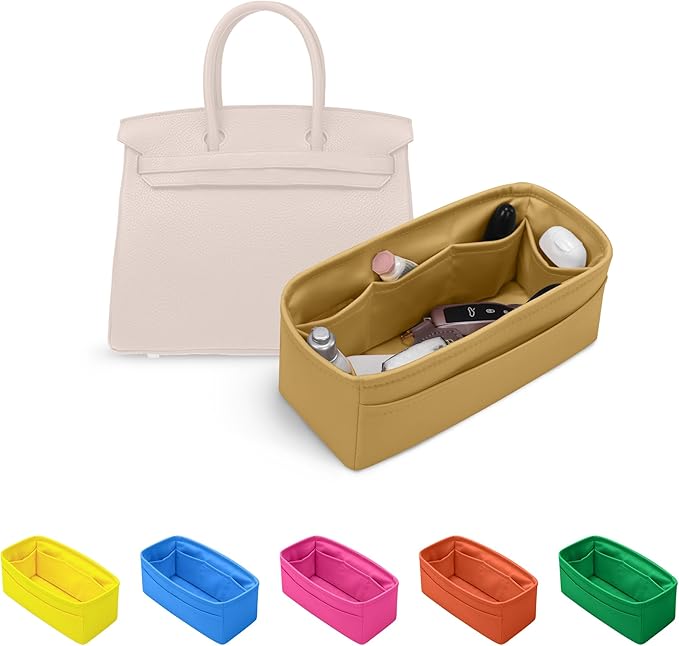Satin Purse Organizer for Birkin 35, Biscuit | Tailored Fit, Multiple Pockets, Lightweight Satin, Purse Essentials, Ideal for Travel, Shopping, and Daily Use by KINGSINBAG