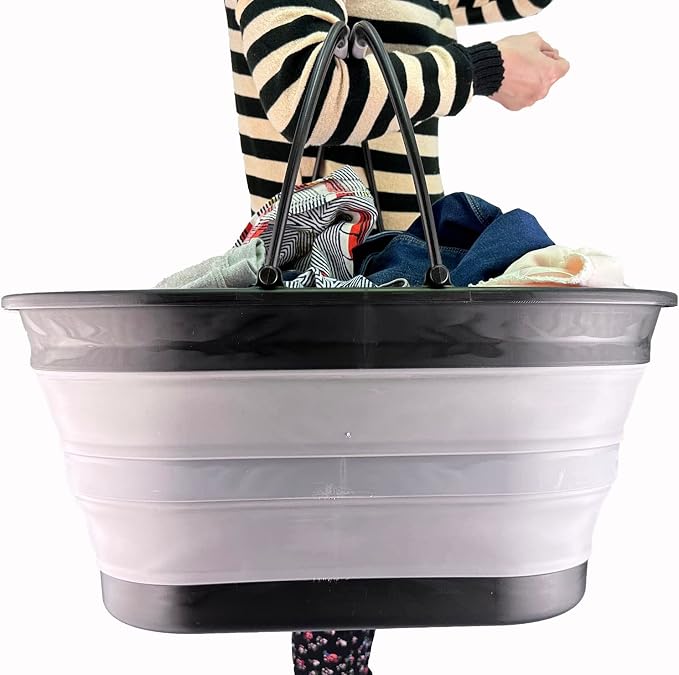 SAMMART 38L (10 Gallons) Collapsible Plastic Laundry Basket - Foldable Storage Container/Organizer - Portable Washing Tub - Space Saving Laundry Hamper (Alloy Grey + Crystal Blue (Set of 2)) - Image 6