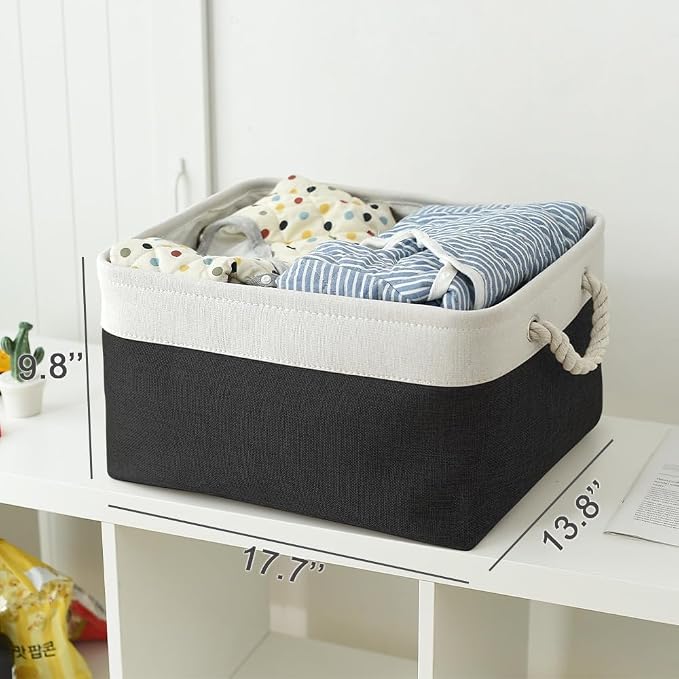 Organization and Storage Basket for Organizing - Jumbo 3 Pack 17.7x13.8x9.7 inch Fabric Storage Cubes for Closet Gifts Organizer Empty Book (White & Black) - Image 5