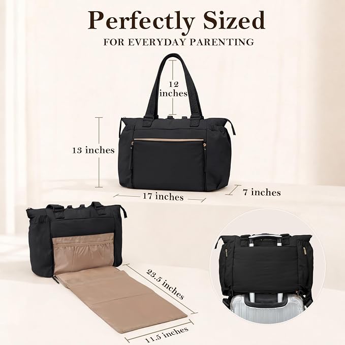 MOMINSIDE Diaper Bag Tote with Changing Station Convertible Diaper Bag Backpack Tote pañaleras para bebe Large Baby Bag, Hospital Bag Mommy Bag Travel Diaper Bag for Mom, 16 Pockets, Black - Image 5