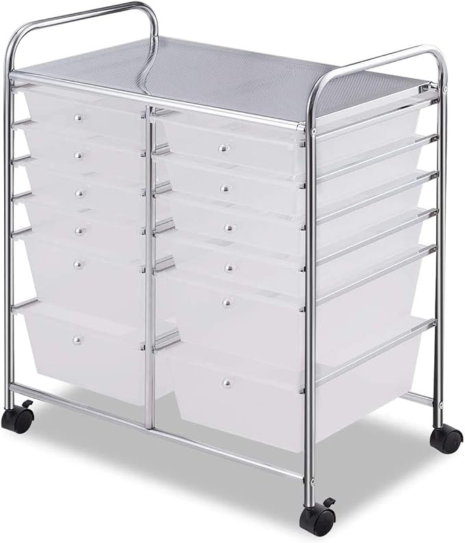 Moccha 12-Drawer Rolling Storage Cart - Under Desk Storage Drawers with wheels for Craft Art Supply Paper Salon, Scrapbook Paper Tools, Mobile Utility Cart for Classroom, Clear by LDAILY
